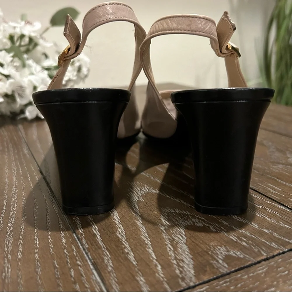 St. John Slingback Black / Tan Leather Heels Size 10 Made in Italy